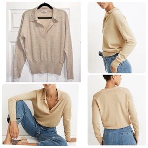 Madewell Merino Wool Polo Sweater Oatmeal Creamy Beige Size Large